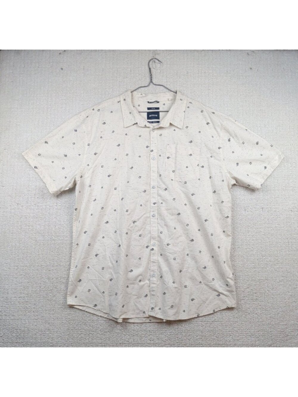 Prana Button Up Shirt Short Sleeve Slim Fit Geometric Leaf Nature AOP Men 2XL